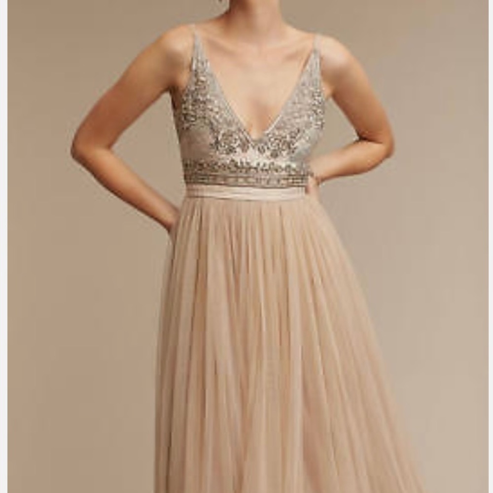 Romantic beaded bodice dress from BHLDN, perfect for bridesmaid or event.